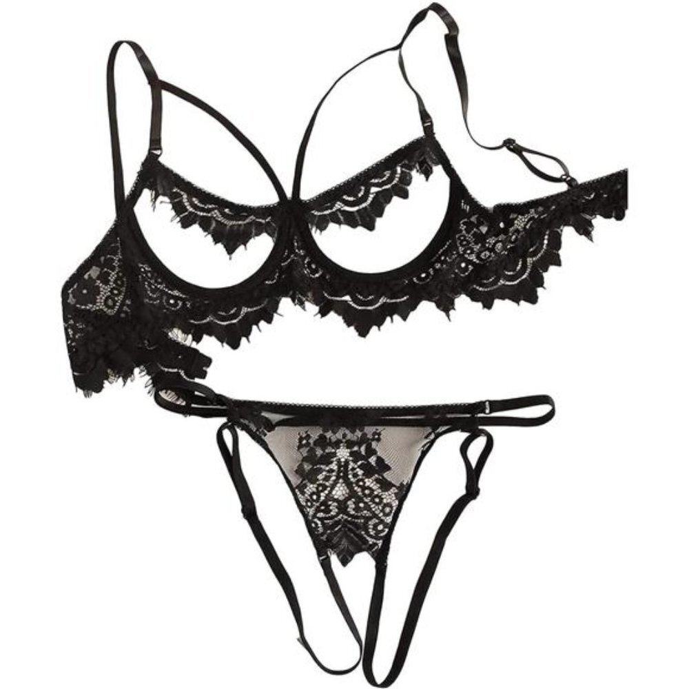 Sexy Underwire Floral Lace Sheer Lingerie Set for Women
